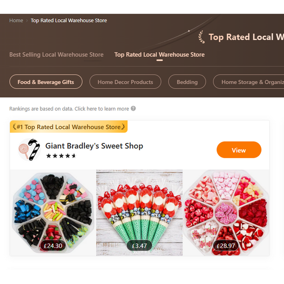 Named Top Rated Food & Beverage Gift Store on Temu - Giant Bradley's Sweet Shop