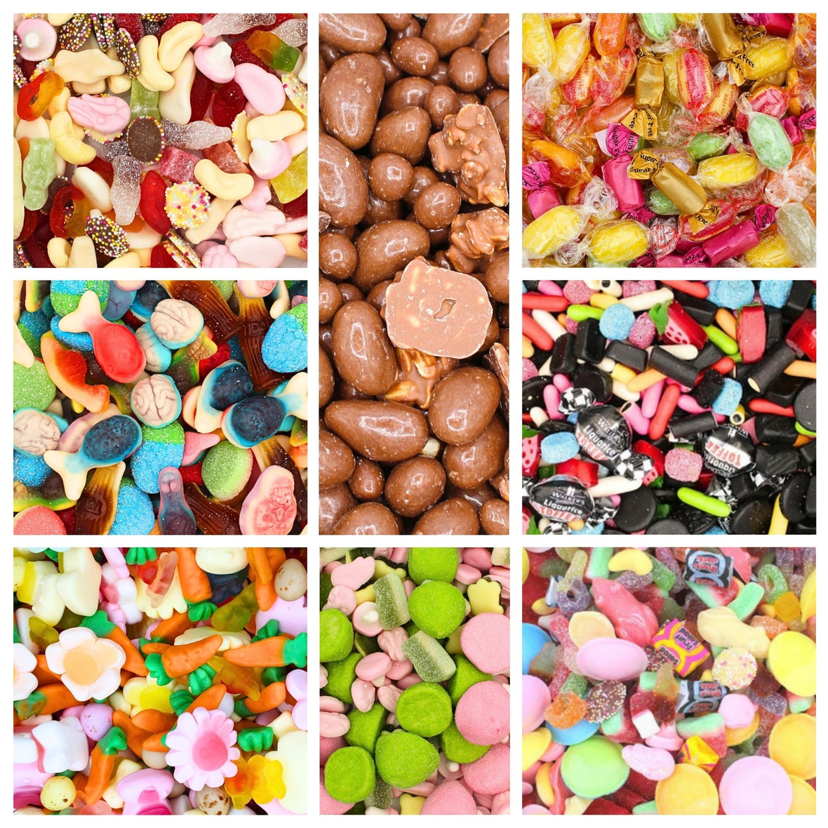 Best selling ready-made pick and mix sweet mixes including retro, liquorice, chocolate nut, jelly and fizzy mixes