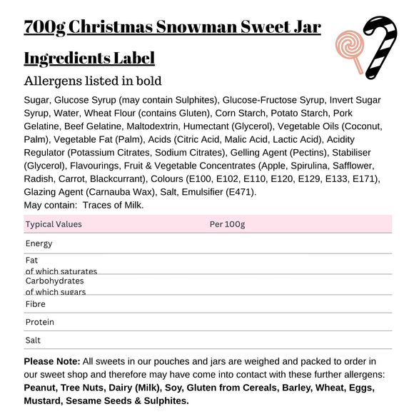 700g Christmas Snowman Sweet Jar