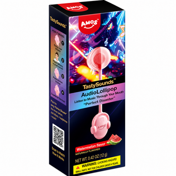 Amos TastySounds Perfect Disaster Music Audio Lollipop Watermelon Flavour 12g