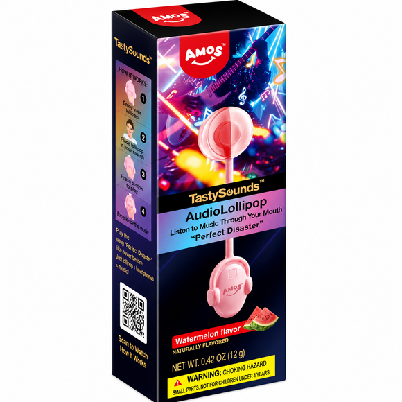 Amos TastySounds Perfect Disaster Music Audio Lollipop Watermelon Flavour 12g