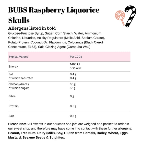 BUBS Raspberry Liquorice Skulls