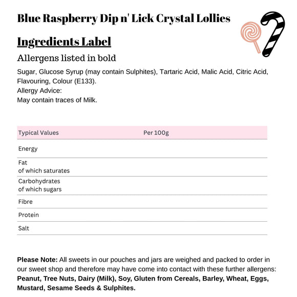 Blue Raspberry Dip n' Lick Crystal Lollies