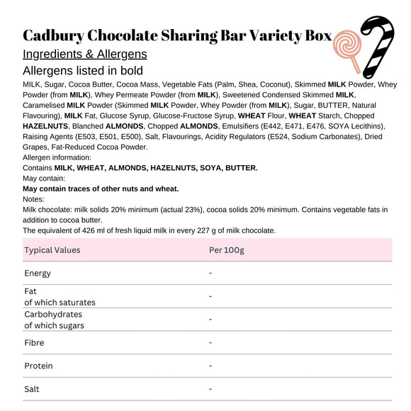 Cadbury Chocolate Sharing Bar Variety Box