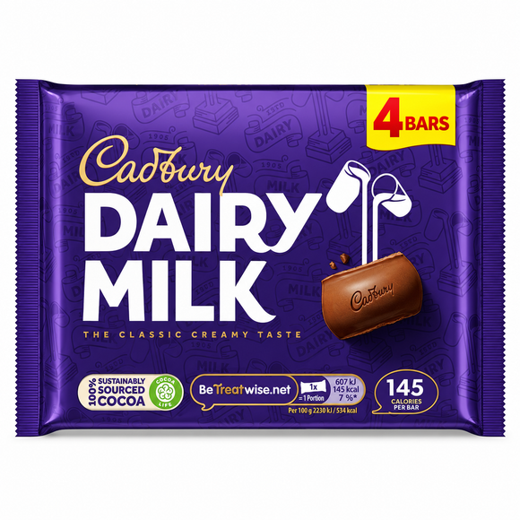 Cadbury Dairy Milk Chocolate Bar 4 Pack 108.8g