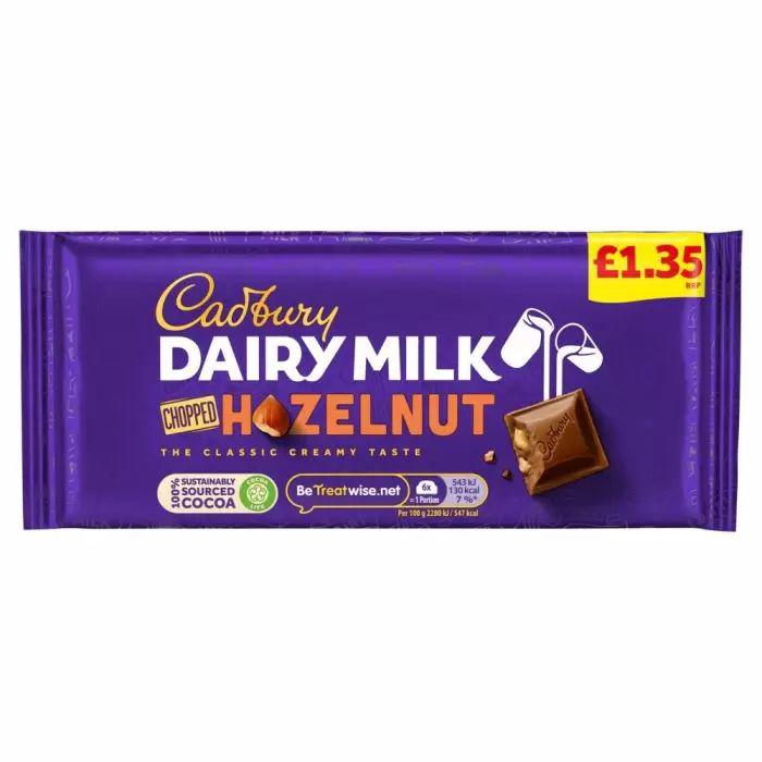 Cadbury Dairy Milk Chopped Hazelnut Chocolate Bar 95g