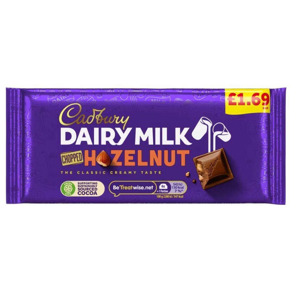Cadbury Dairy Milk Chopped Hazelnut Chocolate Bar 95g