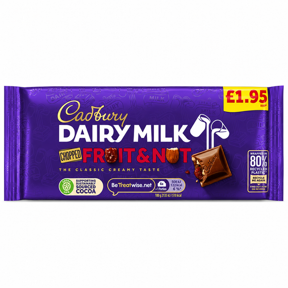 Cadbury Dairy Milk Fruit & Nut Chopped Chocolate Bar 95g PMP