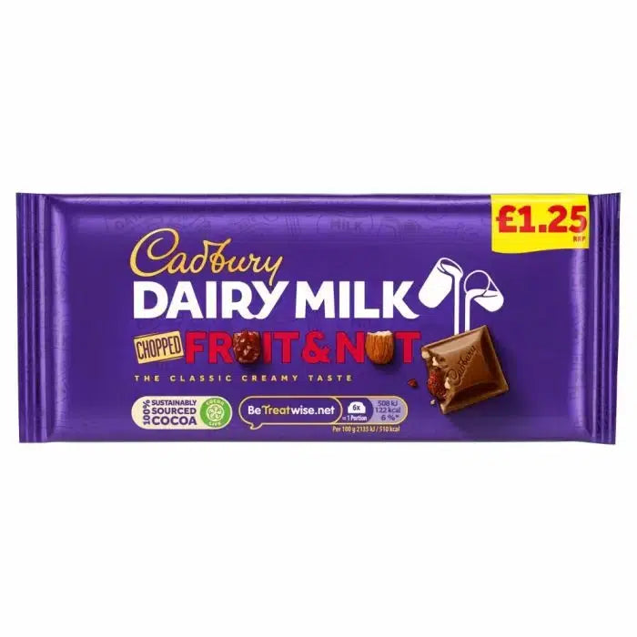 Cadbury Dairy Milk Fruit & Nut Chopped Chocolate Bar 95g