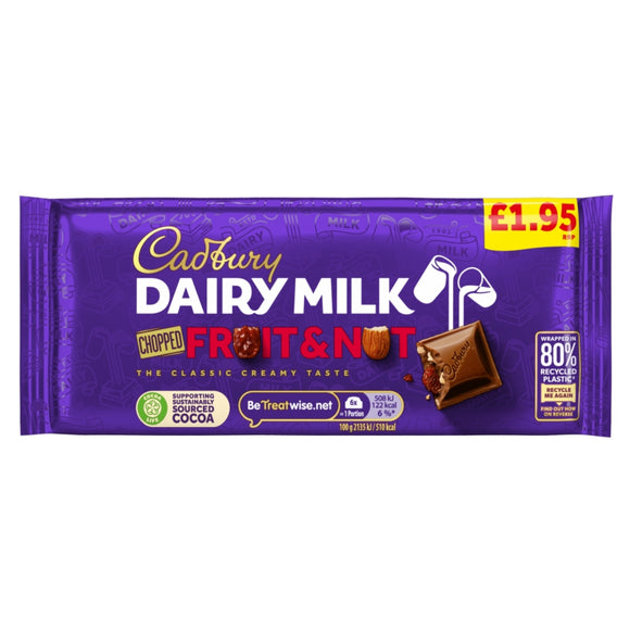 Cadbury Dairy Milk Fruit & Nut Chopped Chocolate Bar 95g