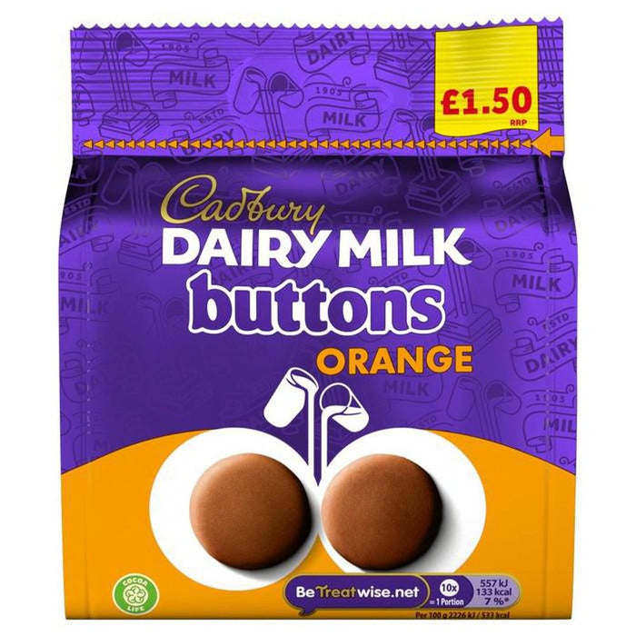 Cadbury Dairy Milk Orange Buttons Chocolate Bag 85g Giant Bradley's