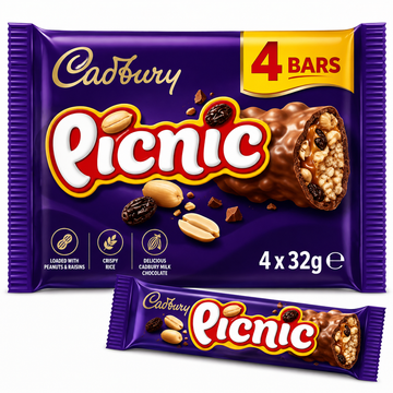 Cadbury Picnic Chocolate Bar 4 Pack 128g
