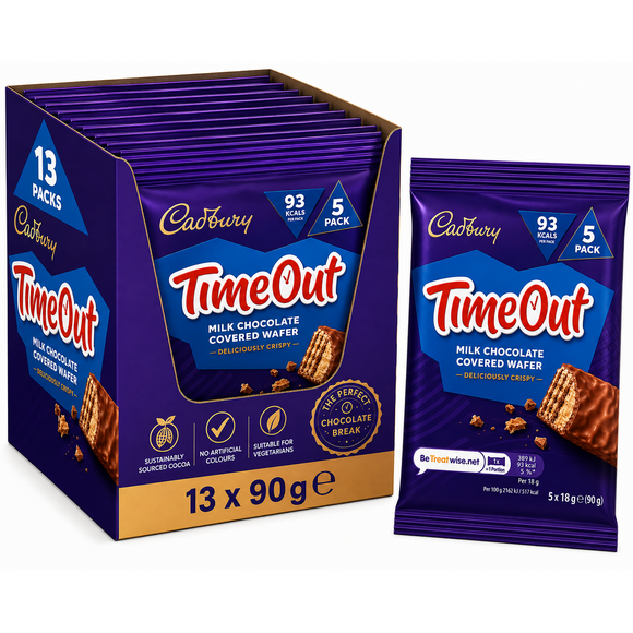 Cadbury Time Out Wafer Chocolate Bar 5 Pack 90g