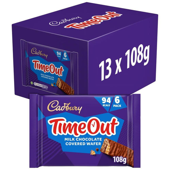 Cadbury Time Out Wafer Chocolate Bar 6 Pack 108g