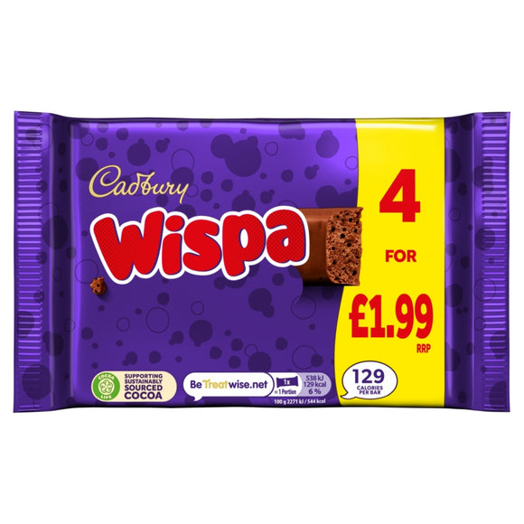 Cadbury Wispa Chocolate Bar 4 Pack 94.8g