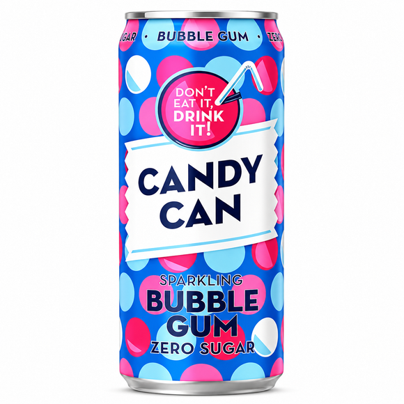 Candy Can Sparkling Bubble Gum Zero Sugar Can (330ml)