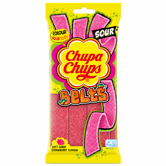 Chupa Chups Sour Strawberry Belts Pack 90g