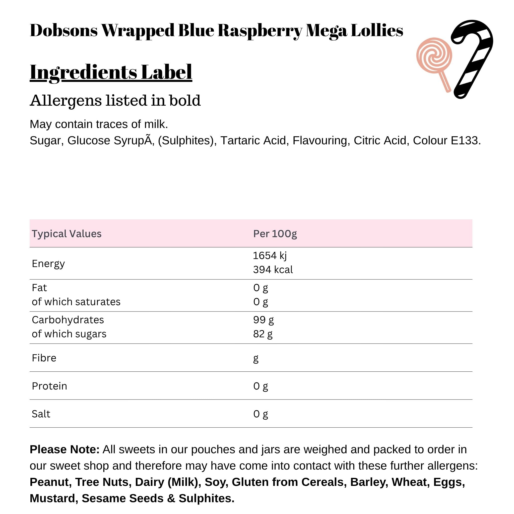 Dobsons Wrapped Blue Raspberry Mega Lollies