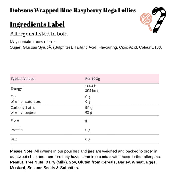 Dobsons Wrapped Blue Raspberry Mega Lollies