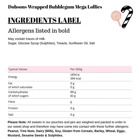 Dobsons Wrapped Bubblegum Mega Lollies