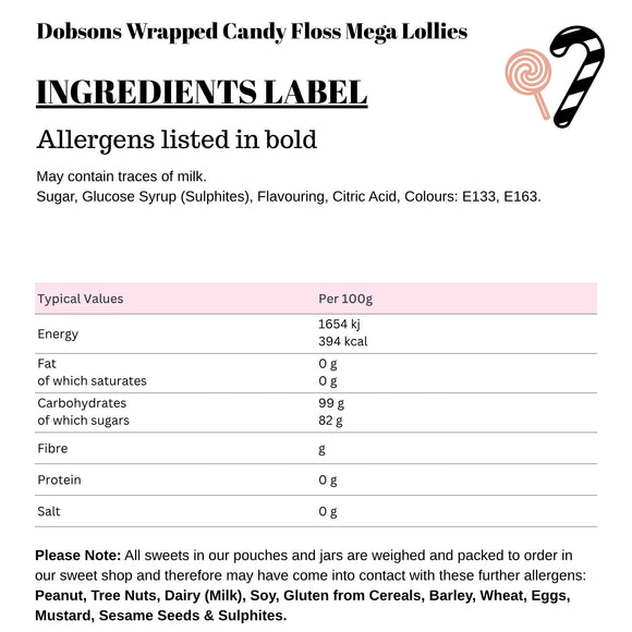 Dobsons Wrapped Candy Floss Mega Lollies