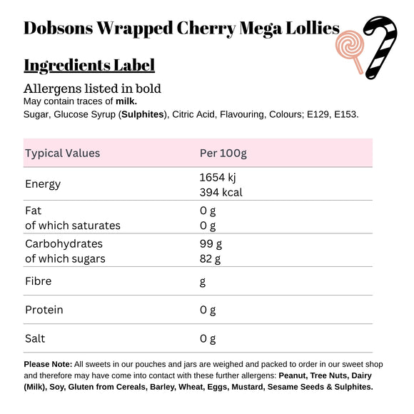 Dobsons Wrapped Cherry Mega Lollies