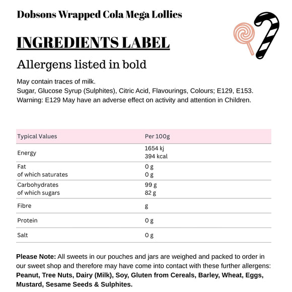 Dobsons Wrapped Cola Mega Lollies