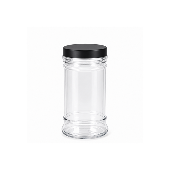 Flat Black Lid Plastic Sweet Jar 500ml (Empty)