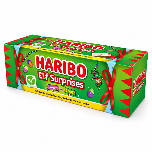 Haribo Elf Surprises Sweet & Sour Fruit Flavour Chewy Sweets Gift Tube 120g