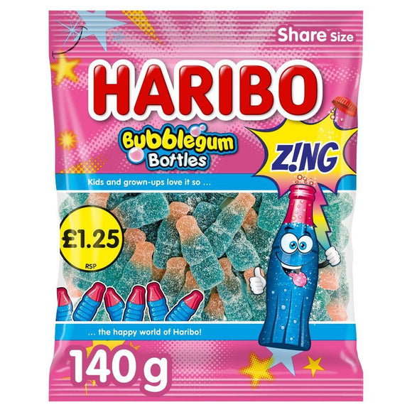 Haribo Fizzy Bubblegum Bottles Bags 140g PMP