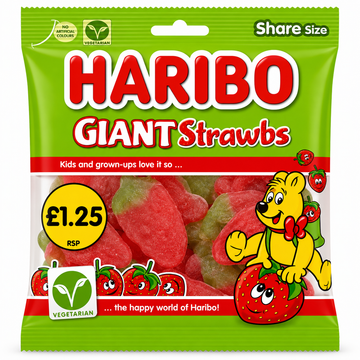 Haribo Giant Strawbs Bags 140g PMP