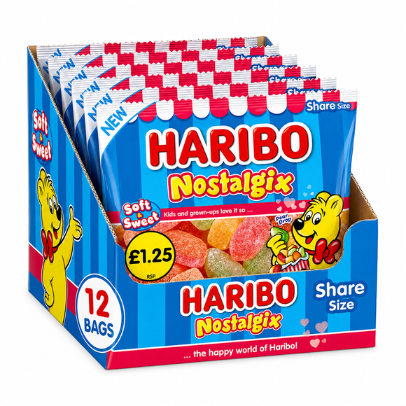 Haribo Nostalgix Sugar Coated Fruit & Cola Flavour Jelly Sweets 140g PMP