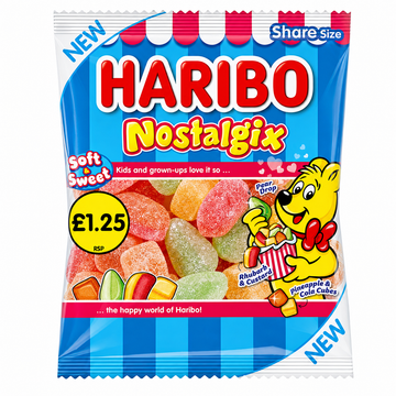 Haribo Nostalgix Sugar Coated Fruit & Cola Flavour Jelly Sweets 140g PMP
