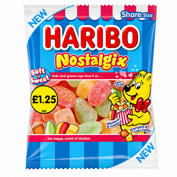 Haribo Nostalgix Sugar Coated Fruit & Cola Flavour Jelly Sweets 140g PMP