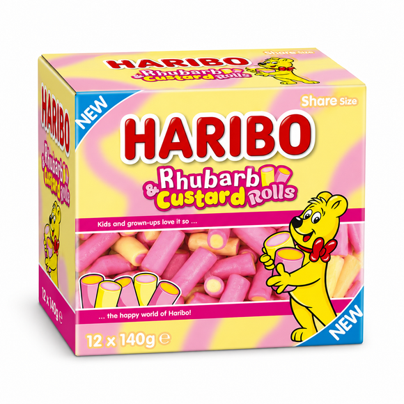 Haribo Rhubarb & Custard Rolls 140g PMP