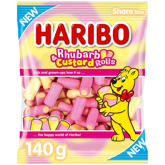 Haribo Rhubarb & Custard Rolls 140g PMP