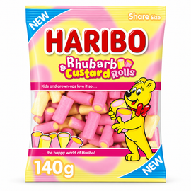 Haribo Rhubarb & Custard Rolls 140g PMP