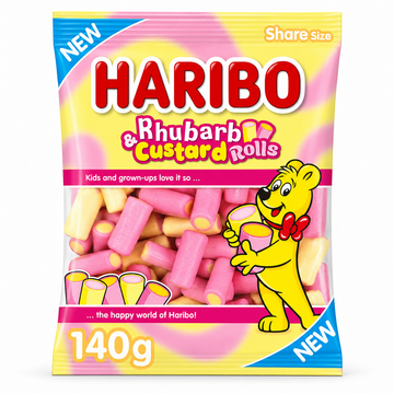 Haribo Rhubarb & Custard Rolls 140g PMP