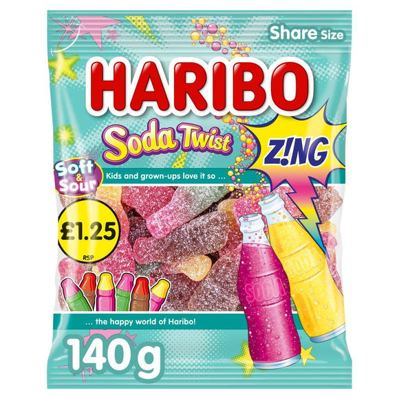 Haribo Soft & Sour Soda Twist Z!ng Bag 140g PMP