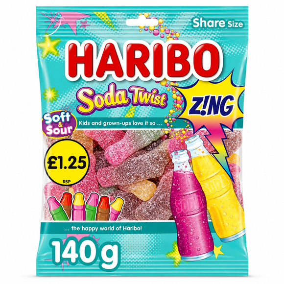 Haribo Soft & Sour Soda Twist Z!ng Bag 140g PMP