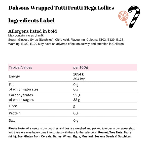 Dobsons Wrapped Tutti Frutti Mega Lollies