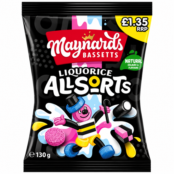 Maynards Bassetts Liquorice Allsorts Sweets Bag 130g PMP