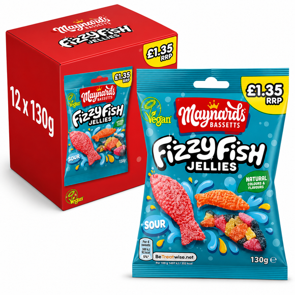 Maynards Bassetts Soft Jellies Fizzy Fish Sweets Bag 130g PMP