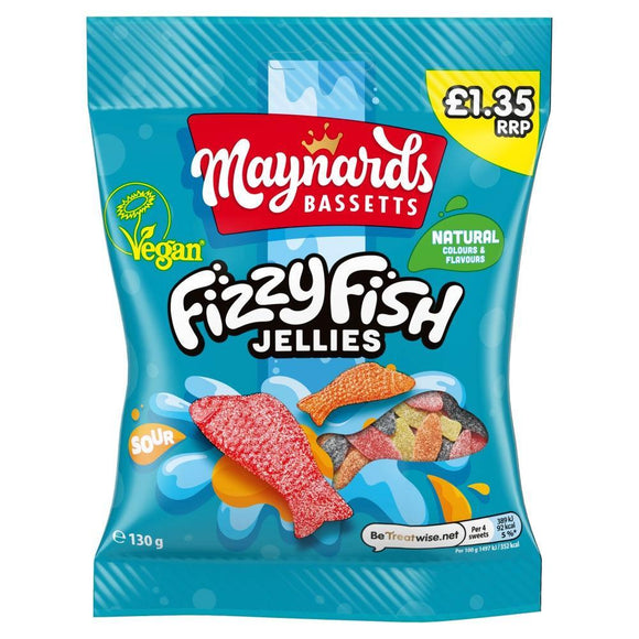 Maynards Bassetts Soft Jellies Fizzy Fish Sweets Bag 130g PMP