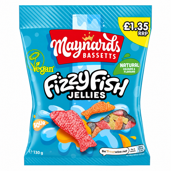 Maynards Bassetts Soft Jellies Fizzy Fish Sweets Bag 130g PMP