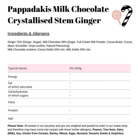Pappadakis Milk Chocolate Crystallised Stem Ginger
