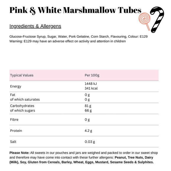 Pink & White Marshmallow Tubes 1kg