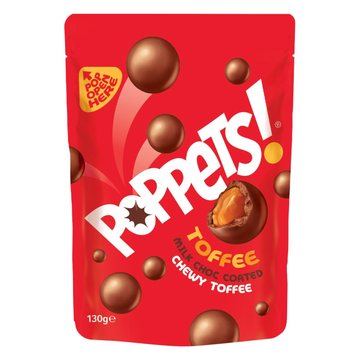Poppets Milk Chocolate Coated Chewy Toffee Pouch 130g