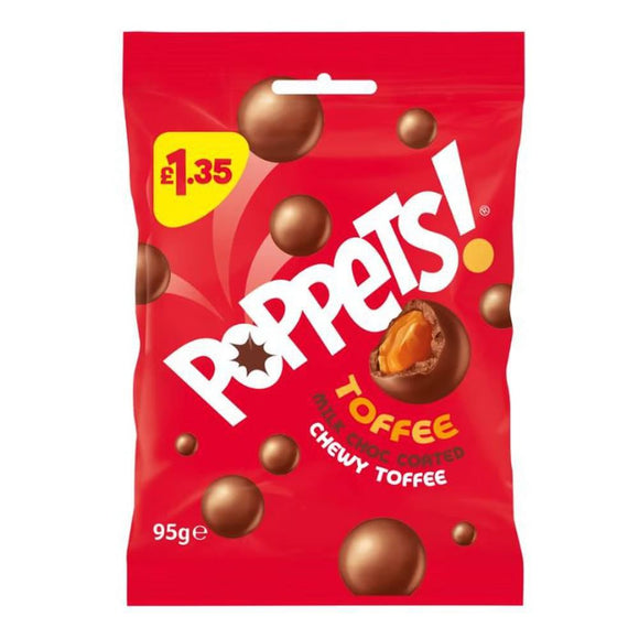 Poppets Milk Chocolate Coated Chewy Toffee Treat Bag 95g PMP