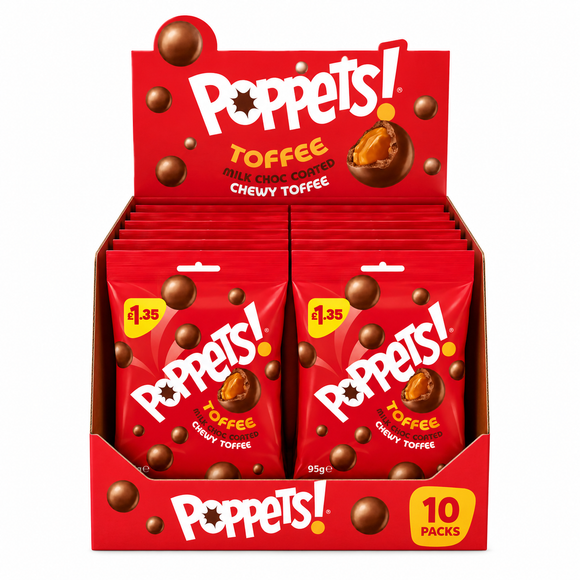 Poppets Milk Chocolate Coated Chewy Toffee Treat Bag 95g PMP
